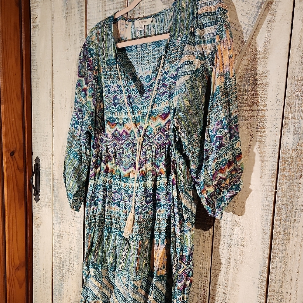 Umgee Blue and Green BOHO Mini Dress